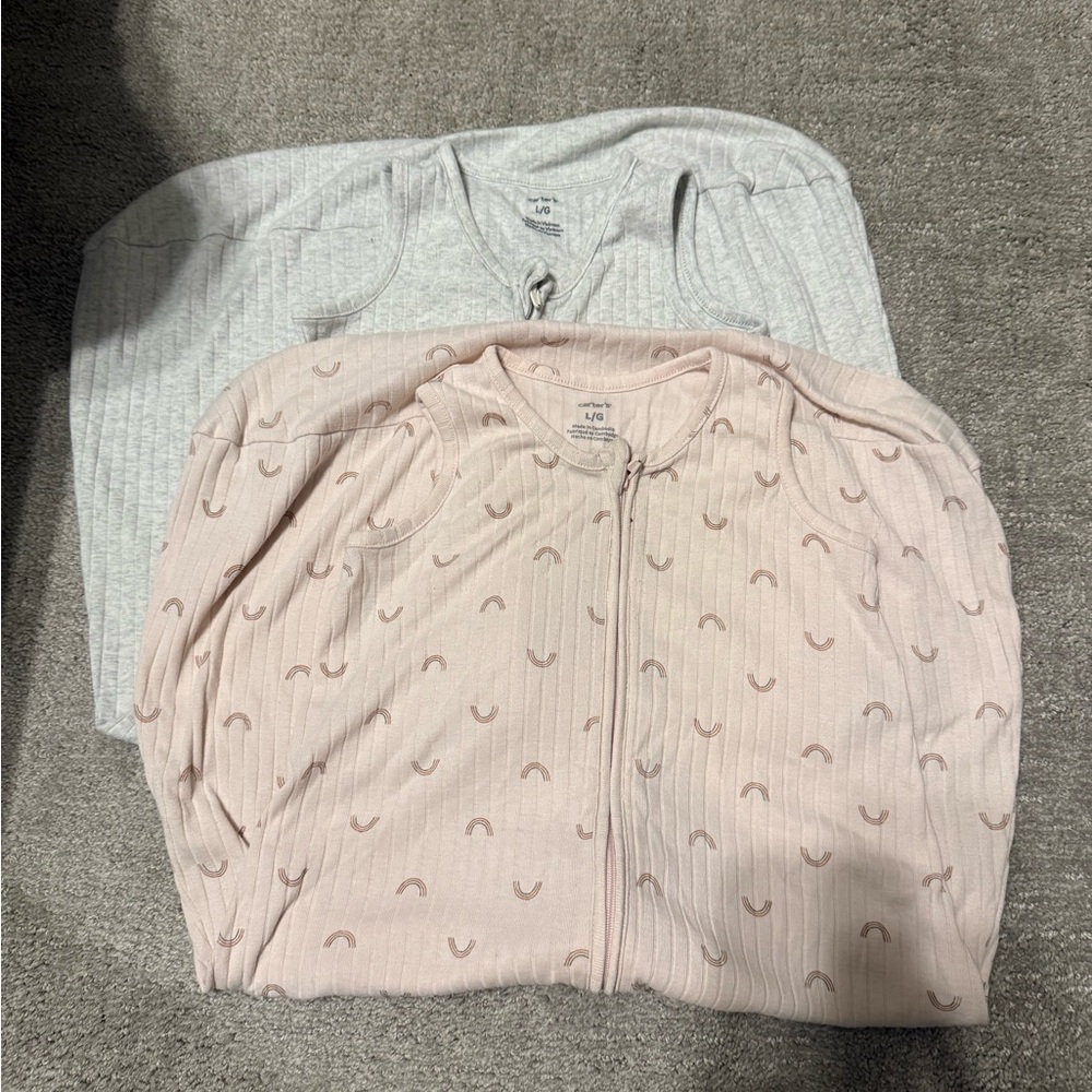 Carter's Light Pink Ribbed Sleep Sack with Tiny Rainbow Motif
